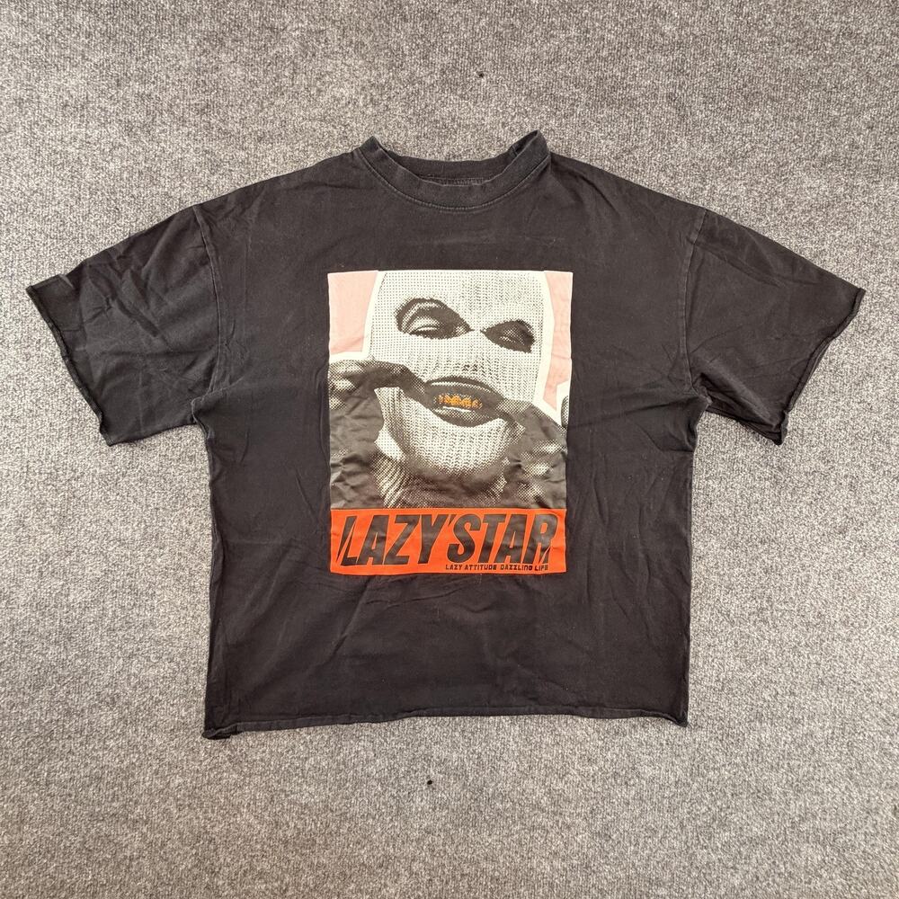 Lazy'Star Shirt Mens Large Black Ski Mask Balaclava Graphic Streetwear Tee